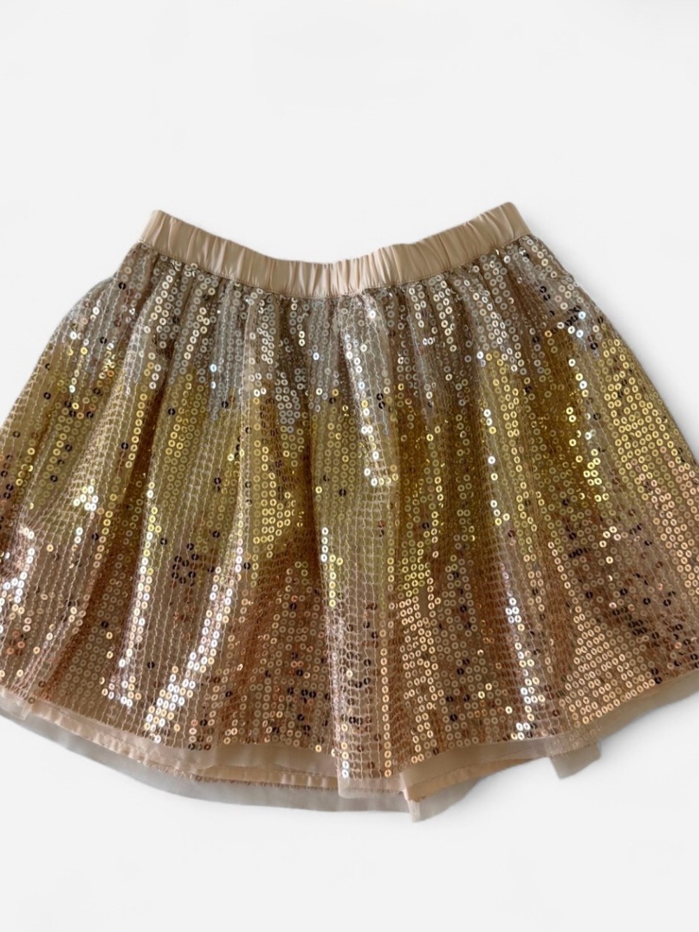 Cat & Jack Girl’s Sequin Tulle Party Princess Skirt Gold Silver Sz 10/11  *FLAW*